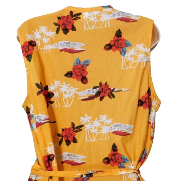 Belize Swimwear Coverup Large Orange Tropical Print Wrap Dress 100% Cotton - Picture 5 of 6